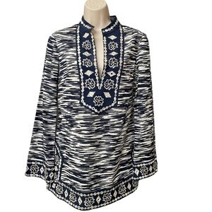 Tory Burch Navy Space Dye with Mirror Embellishement Tunic Size 4